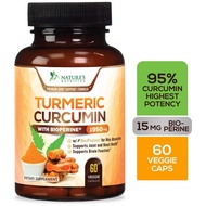 NATURE'S NUTRITION TURMERIC CURCUMIN 95% CURCUMINOIDS 1950MG BIOPERINE 60 CAPS VEGAN