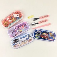 香港Sanrio三麗鷗Kitty Kuromi玉桂狗Cinnamoroll大耳狗Tomica不锈鋼餐具連外盒 7417