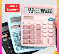 เครื่องคิดเลข เครื่องคิดเลขพลังงานแสงอาทิตย์ ใช้ถ่านหรือแสงก็ได้ 2in1 เครื่องคิดเลขปุ่มใหญ่ จอใหญ่ สีดำ/สีชมพู 12หลัก 12Digits Calculator