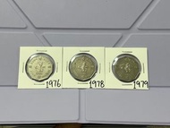 （十角形伍圓一套）香港硬幣英女王伊利沙伯 1976，1978 & 1979 年五元 Government of Hong Kong Queen Elizabeth ll 1976，1978 & 197