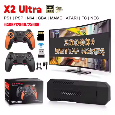 X2 Ultra 256G 60000 Game 4K Game Player HD Retro Video Game Console Wireless Charging Controller TV 
