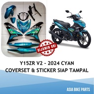 Yamaha Original Y15ZR V2 Body Cover with Graphic / Coverset siap tampal Stripe 2024 Cyan - B17-F1000