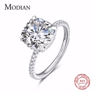 แหวน925เงินสเตอร์ลิงแท้หรูหรา Modian 4CT คลาสสิก10หัวใจลูกศรเพทายเครื่องประดับสำหรับผู้หญิงแหวนแต่งง