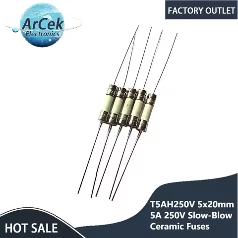 T5AH250V 5x20mm 5A 250V Slow-Blow Ceramic Fuses 5 amp 250 Volt 0.2x0.78 Inch Ceramic Tube Time-delay
