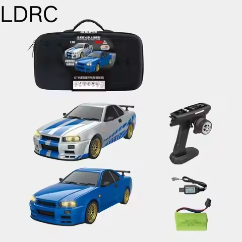 LDRC 1899 1/18 RC Drift Car LD1899 GTR Mode R34 2.4GHz RWD with Gyroscope on-Road Alloy Body Shell R