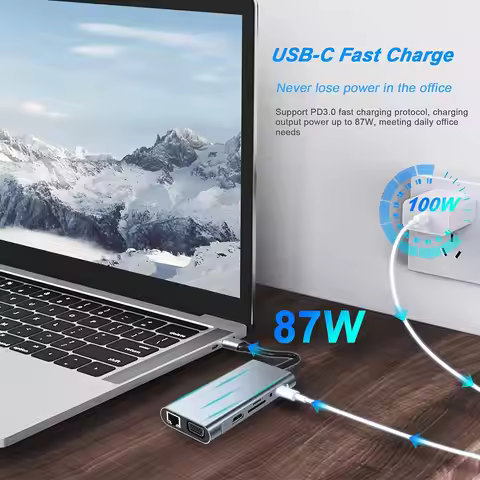 USB C Hub 11 in 1 Adapter Dongle with 4K HDMI VGA Type C PD RJ45 SD TF Card Reader for MacBook Pro A