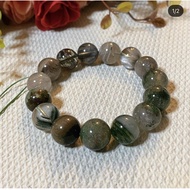Green phantom with Silver rutilated quartz bracelet