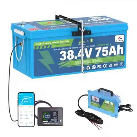 36V 75Ah LiFePO4 Golf Cart Battery with Bluetooth 150A BMS 36 Volt Lithium Iron Battery Touch Monito