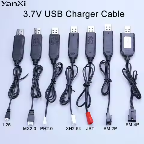 Lithium Battery USB Charging Cable 3.7V USB to 1.25 MX2.0 PH2.0 XH2.54 JST SM 2P 4P Plug Forward RC 