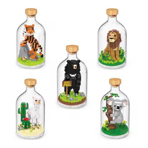 Idea Animal In A Bottle Micro Diamond Block Tiger Lion Koala Alpaca Bear Construction Bricks Model E