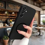 Creative Magnetic Ring Straight Edge Liquid Soft Silicone Phone Case Compatible With Galaxy S26 S25 