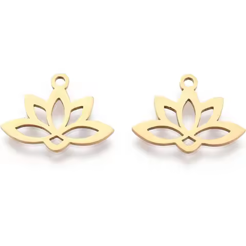 5Pcs Hollow Lotus Flower Pendants Real 18K Gold Plated 201 Stainless Steel Laser Cut Lotus Charms 14