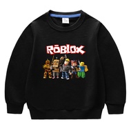 Roblox เสื้อสเวตเตอร์ผ้าฝ้ายแท้สำหรับเด็กผู้ชายชุดเด็กวัยกลางและวัยโตแบบใหม่ฤดูใบไม้ร่วงเสื้อแขนยาวคอกลมแบบบางสำหรับเด็ก2023