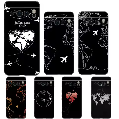 Cartoon World map scenery direction Phone Case For Google pixel 9 8 7 6 Pro 8A 6A 7A 5G Silicone Sho