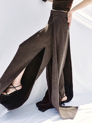 URBAN REVIVO Wide-Leg Pants Dark Brown - กางเกงขายาว