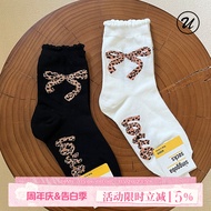 B2U Korea Imported Leopard Print Bow Knot Socks - Stylish Spring/Summer Women's Sock