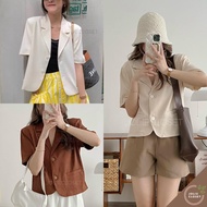 Blazer Short-Sleeved Women's Short-Sleeved vest Joliecloset Office, Blazer With Pile Sleeve 5 Colors Plain Korean Ulzzang Style