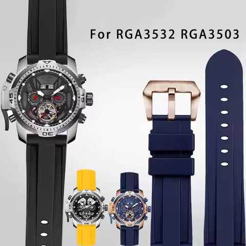 Silicone rubber watch strap For REEF TIGER 24mm Solid color black green blue brown watchband silver 