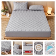 1 PC Solid Gray Color Water-Proof Quilting Fitted Sheet All-Included 30CM Bed Mattress Cover Single/Super Single Queen King/Super King Size Cadar Pillowcase