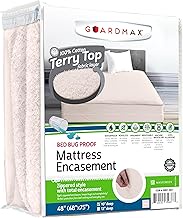 Guardmax Terry Cotton Zippered Mattress Encasement - Queen Size - 100% Waterproof and Bed Bug Proof 