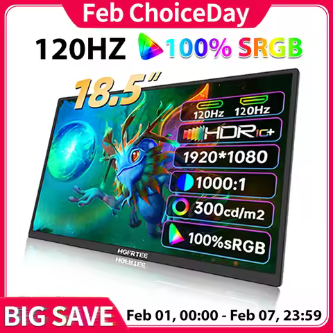 HGFRTEE 18.5inch Portable Monitor ADS-IPS 120Hz RGB100% Extended Display Laptop Second Screen With V