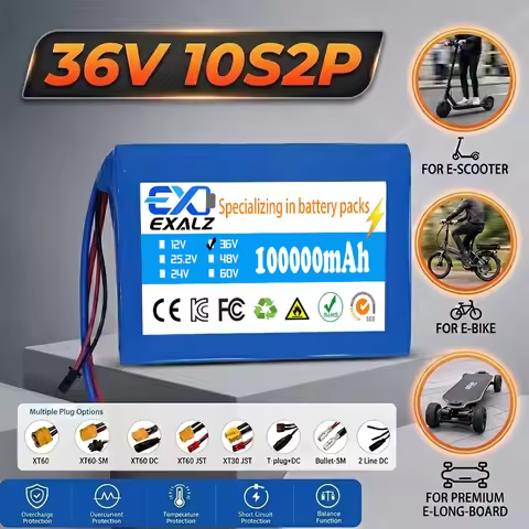 36V Replacement Battery 10S2P 100Ah 18650 Rechargeable Lithium Pack for Hoverboard 2-Wheel Skateboar