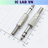 [3 Pieces]- Audio Jack 6.35mm Male 3 Pole Solder Wire Stainless Steel Case Ic Lab VN