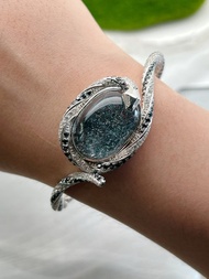 幽藍雲母片共生白水晶 星辰鑽鑲靈蛇手鐲