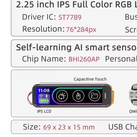 ESP32-S3 Development Board 2.25" IPS RGB LCD, BHI260AP AI Sensor 16MB Flash 8MB PSRAM WiFi Bluetooth