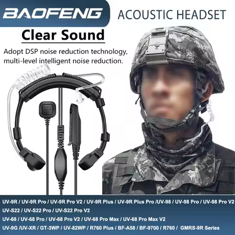 Baofeng UV-S22 Pro Tactical Throat Mic UV-98 Pro V2 Adjustable Acoustic Tube Headsets UV-68 PTT Earp