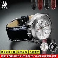 Serasi dengan Casio EDIFICE Series EF-524D/524SP Aksesori Tali Jam Tangan Kulit Lembu Kulit Tulen Le