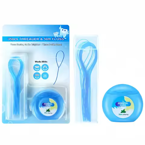 Dental Floss with 35pc Threader Kit 50m Floss Roll for Oral Cleaning Braces Floss Threader Teeth Cle