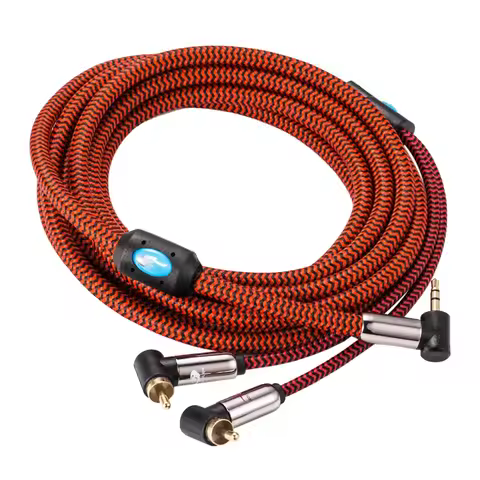 Angled Mini Jack 3.5mm to 2 RCA Hifi Audio Cable for PC Headphone Car MP3 Soundbox 3.5 to Dual RCA A