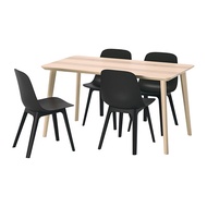 LISABO/ODGER 餐桌附4張餐椅, 實木貼皮 梣木/碳黑色