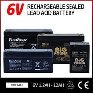 Batteries  6V 1.2Ah/ 6V 3.2Ah/ 6V 4.5Ah/6V7.0ah/ 6V 12Ah BATTERY  Rechargeable Sealed Lead Acid Battery