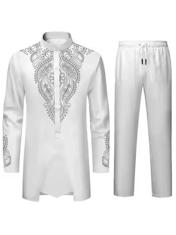 Middle East Islamic Mens Suit Suit Muslim Suit Personalized 3D Printed Pattern Arab Traditional Dres