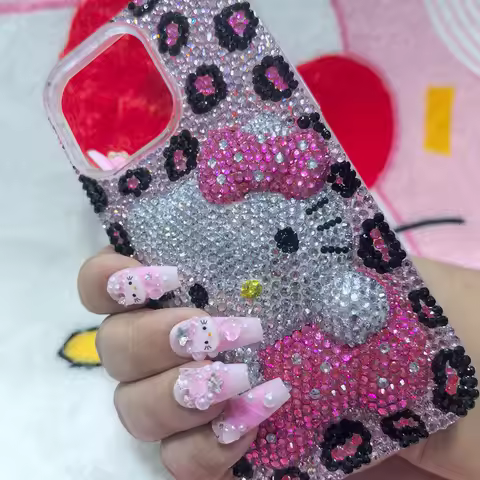 Kawaii Hello Kitty Rhinestone Bling Crystal Phone Case Chain for Iphone 7 8 17 16 15 14 13 12 11Pro 
