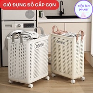 Ecomax folding bathroom clothes basket with moving wheels, foldable storage basket with handle 0907