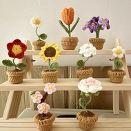 Exix 1PC Desktop Decorative Car Table Wedding Decoration Knitted Bouquet Gift Hand-woven Knitting Flower Rose Tulips Bouquet Potted