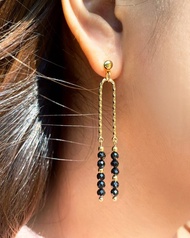 天然黑尖晶石耳環