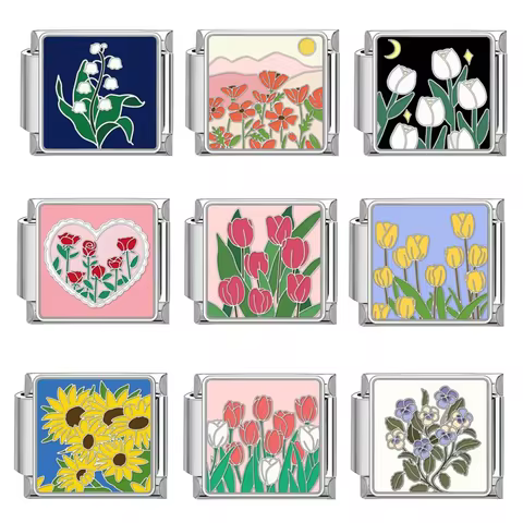 2025 New Women's Brilliant December Flower Italian Charm Link Fit 9mm Stainless Steel Module Bracele