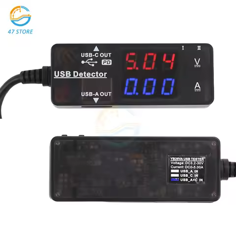 High Precision USB A+C Charger Tester 0.28" LCD Display Digital Voltmeter Ammeter Battery Capacity T