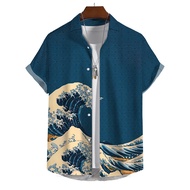 Wave Print Shirt Summer Men's Casual Short Sleeve Shirt Loose Oversized European Size (5XL)