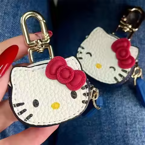 Anime Hello Kitty Personalized Creative Leather Bag Keychain KT Cat Fashion Clothing Accessories Bir