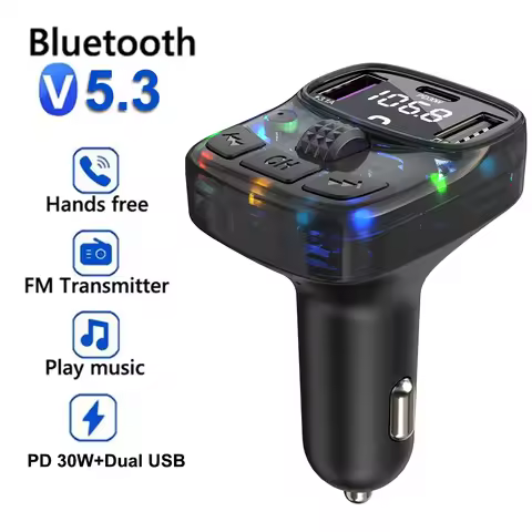 Car 30W PD Type C Dual USB Fast Car Charging Ambient Light Bluetooth 5.3 Car Charger