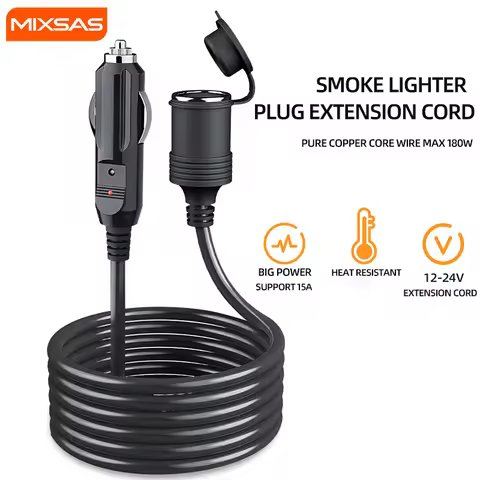 MIXSAS 4M Car Cigarette Lighter Extension Cable12V/24V Socket Plug Adapter with LED for BMW/Benz Cig