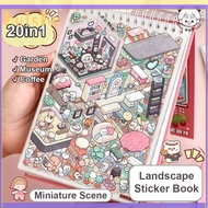 HUISHU 20in1 Landscape Sticker Book Miniature Scene Collection Supermarket Bedroom 3D Pocket Cabin S