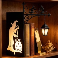 CLEIGHTEEN8H Iron Witch Bookshelf Lamp, Black Metal Warm LED Book Nook Light,  Gothic Halloween Deco
