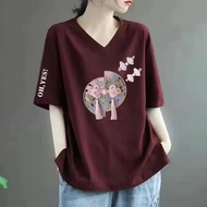 V Neck Tshirt for Woman Vintage Shirt Baggy Shirt Korean Tops for Women Loose Top Trendy Tops Trendi
