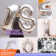 Jumbo Number Balloon SILVER 80 Cm / Large Number Foil Balloon / SILVER color number balloon / number